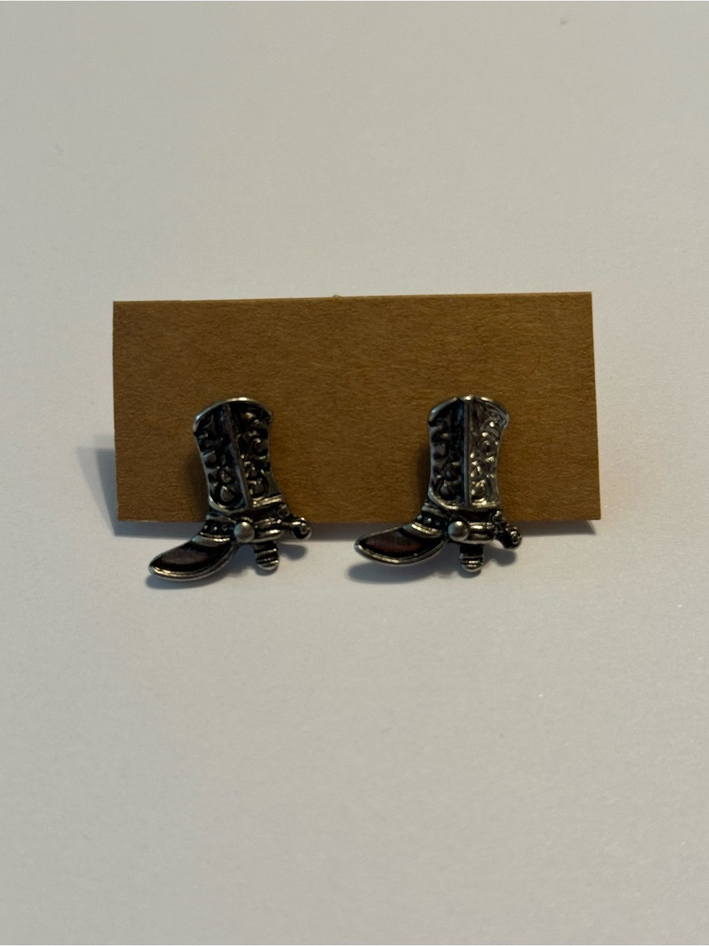 Silver Tone Country Western Cowboy Boot Boho Stud Earrings